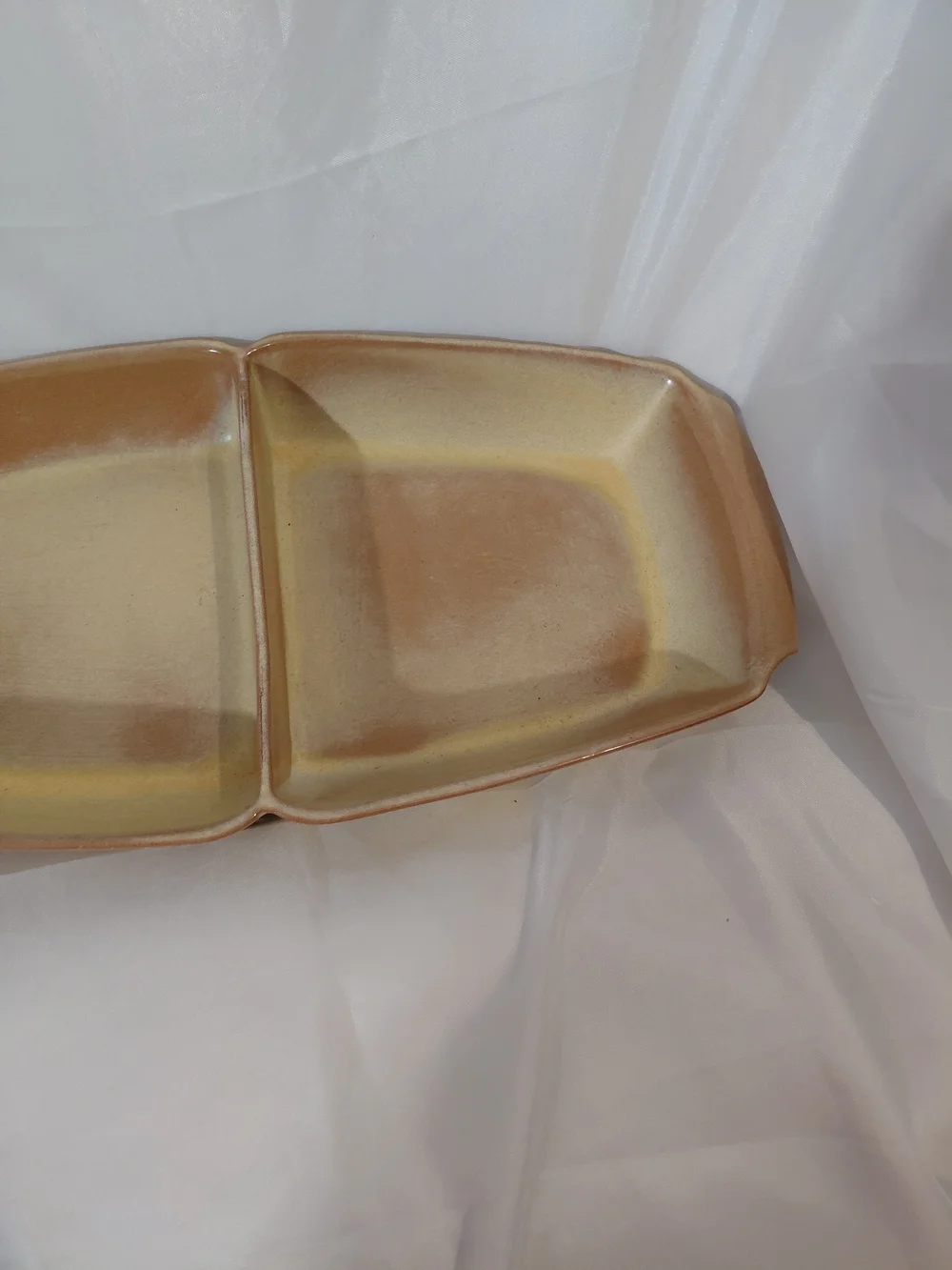 Frankoma Two-Compartment Serving Dish in Warm Terracotta and Cream